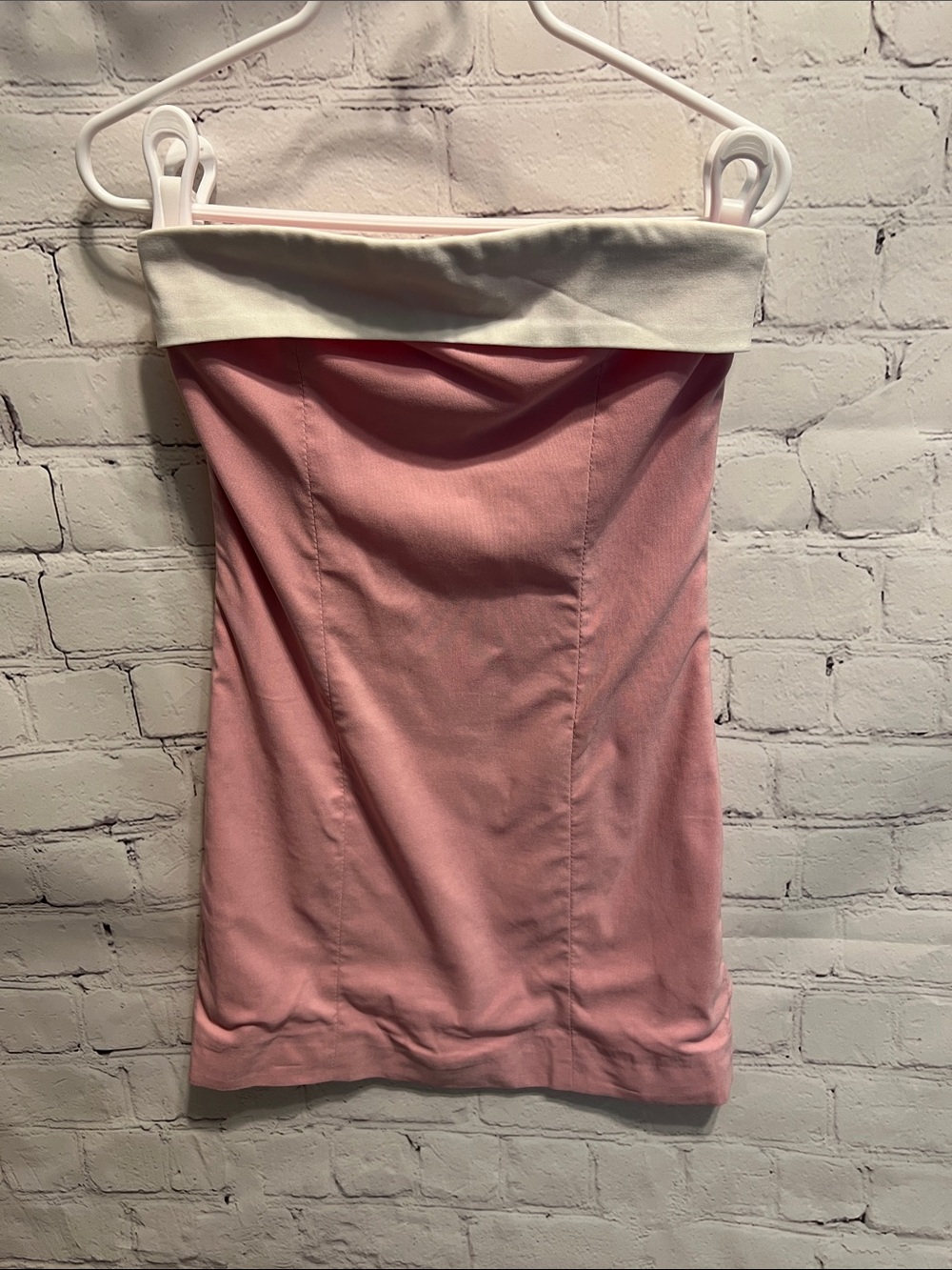 Katie J NYC Star dress Pink strapless Dress with White Foldover Trim